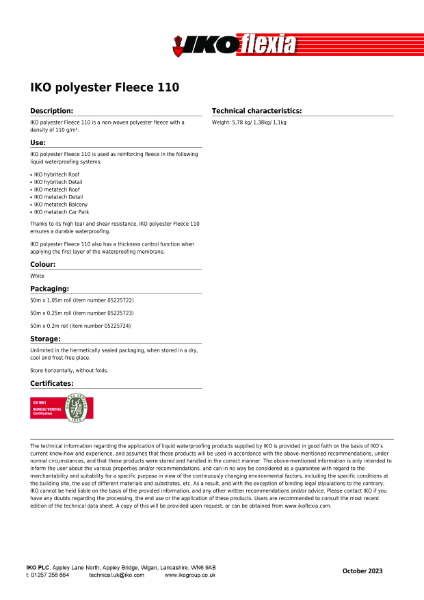 Technical Data Sheet (TDS) - IKO Polyester Fleece 110