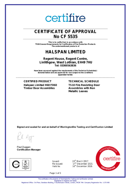 Certifire Certificate of Approval No. CF 5535