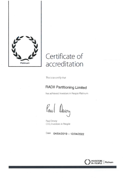 Investors in People Platinum Certificate of Accreditation