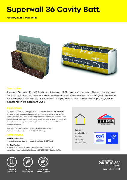 Superglass Superwall 36 Cavity Batt - Datasheet