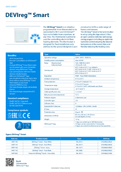 DEVIreg smart data sheet