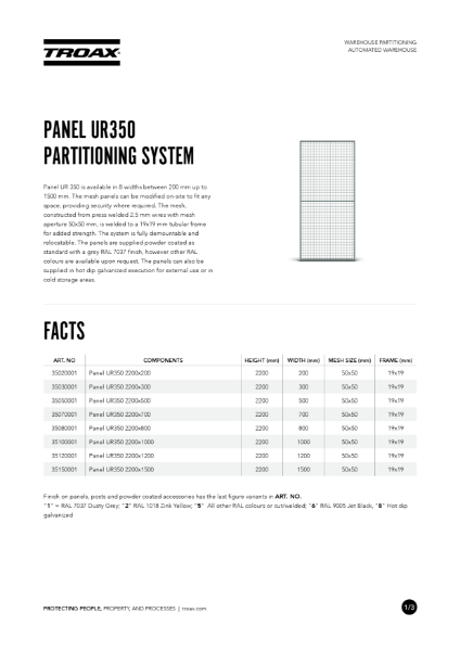 Panel UR350 Partitioning System
