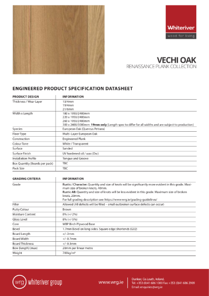 Renaissance Oak Vecchi Plank Spec Sheet