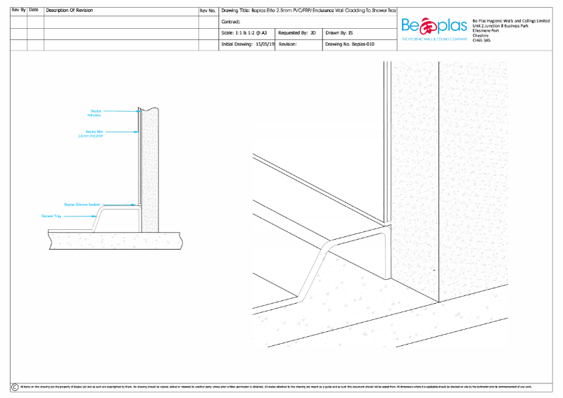 Beplas Elite Komadur 2.5mm/ Endurance/ FRP to shower tray detail drawing