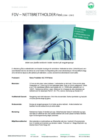 FDV-skjema for Nettbrettholder Flexi