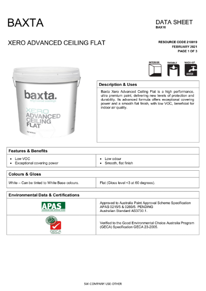 Baxta Xero Advanced Ceiling Flat.