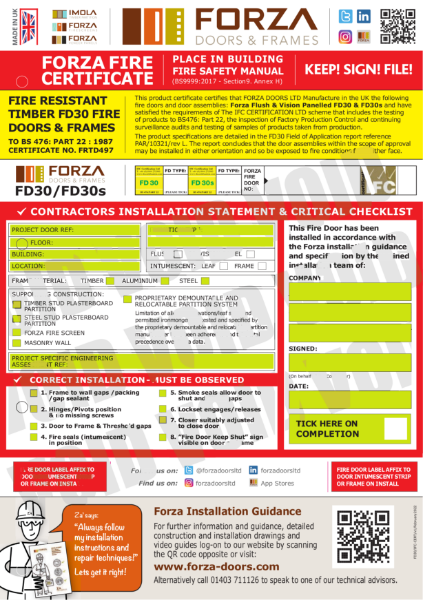 The Forza FD30 Fire Certificate