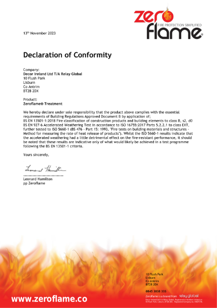 Zeroflame Treatment - Declaration of Conformity 202311