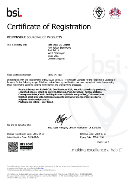 BES 6001 responsible sourcing certificate