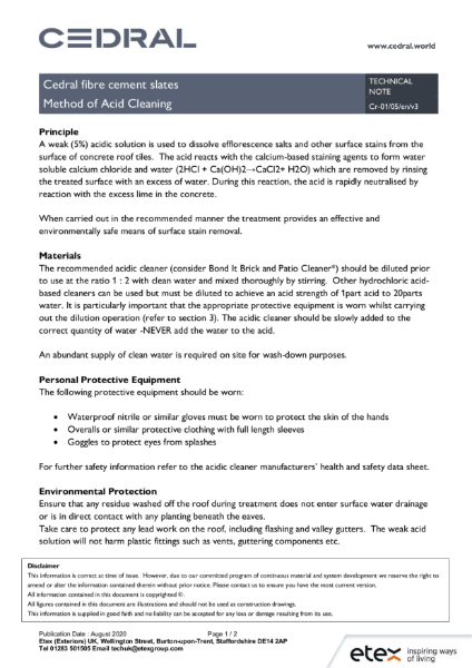 Cedral Roofs - Method of Acid Cleaning