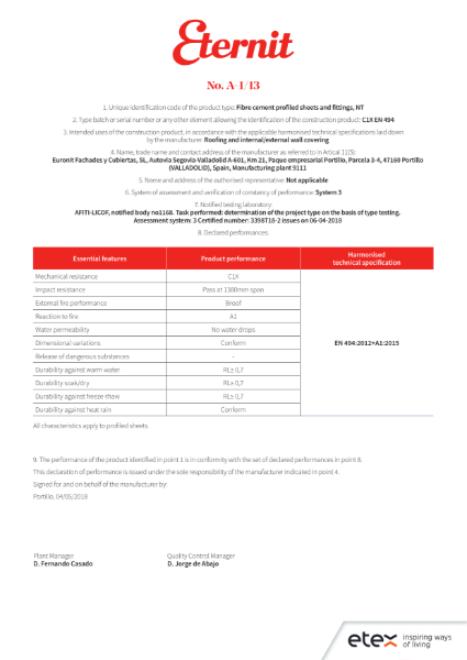 Eternit - Declaration of Performance Portillo