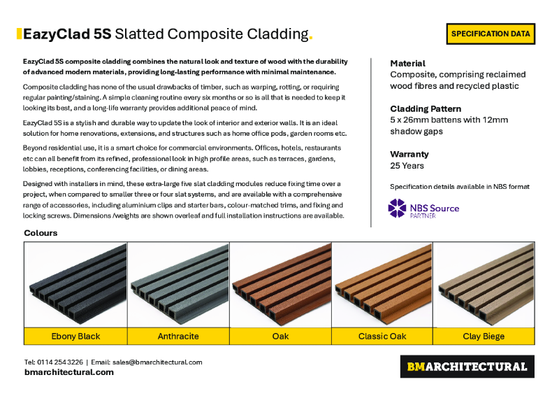 EazyClad 5S Slatted Cladding_Specification Data and Dimensions