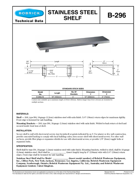 Stainless Steel Shelf - B-296