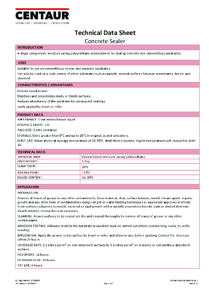 Centaur Concrete Sealer TDS