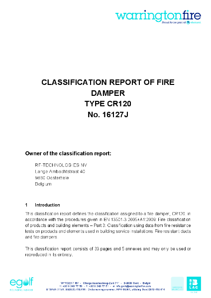 Classification report acc. to EN 13501-3