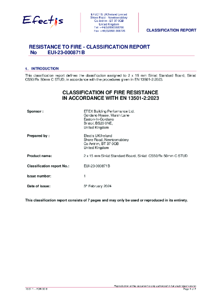 Fire classification report EUI-23-000871B