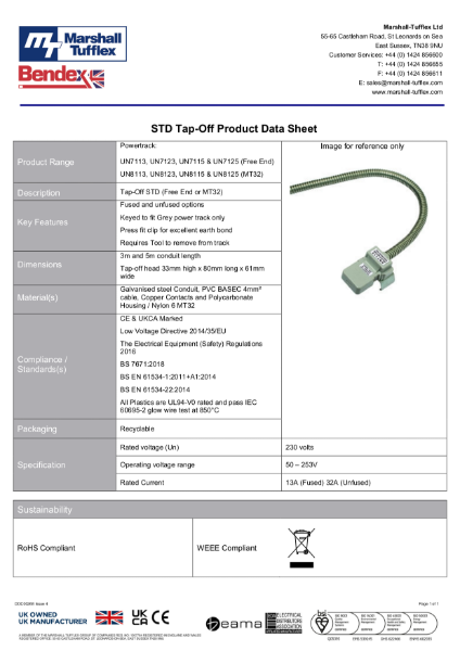 Standard Powertrack Tap-off Product Data Sheet