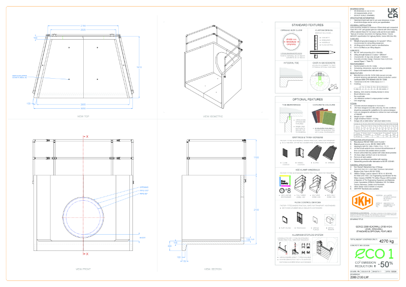 SERIES 2000 HEADWALL (LEVEL WINGWALL, 2130mm HIGH)