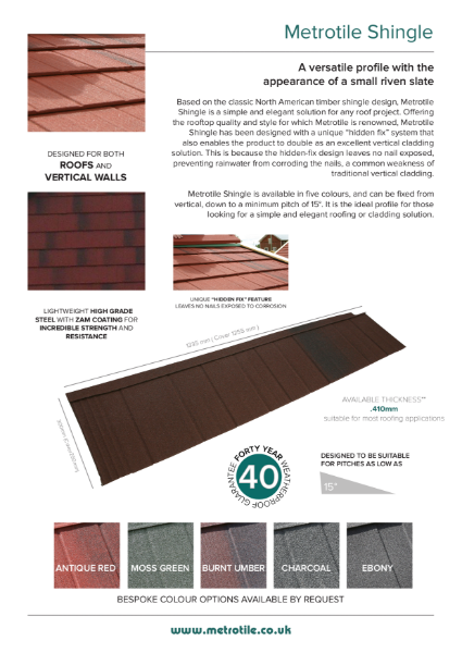 Metrotile Shingle Information Sheet