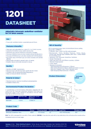 1201 Telescopic Underfloor Ventilator Datasheet