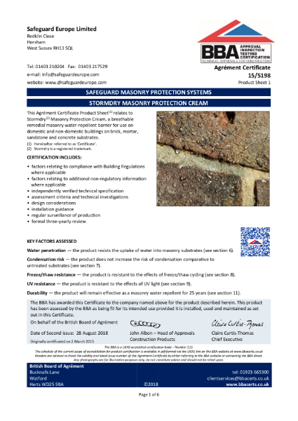 Stormdry Masonry Protection Cream BBA Certificate