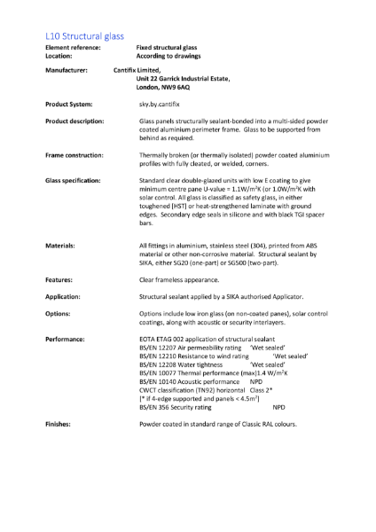 Cantifix Structural glass - summary specification brochure