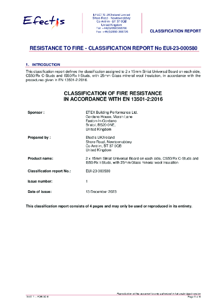 Fire classification report EUI-23-000580