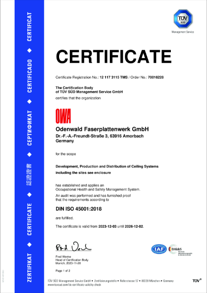 ISO 450001 certificate