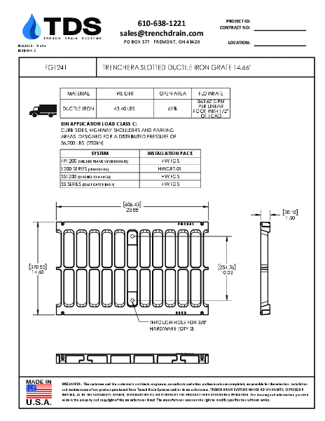Trench•Era Slotted Ductile Iron Grate 14.66" - FG1241