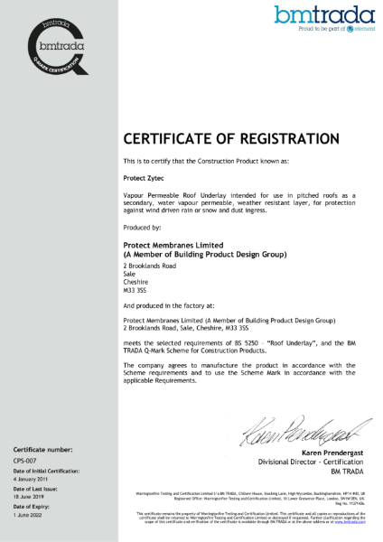 Protect Zytec BM TRADA Certificate No CPS-007