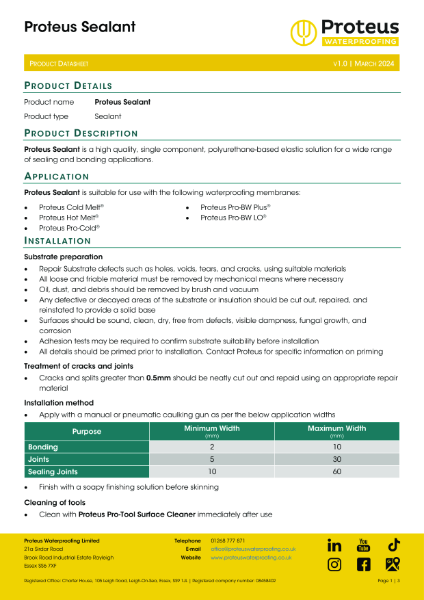 Product Data Sheet - Proteus Sealant