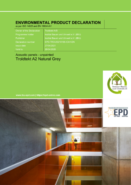 EPD - Troldtekt 25mm a2 natural grey unpainted