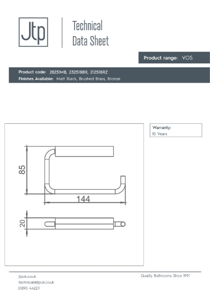 VOS Toilet Roll Holder – Product Data Sheet