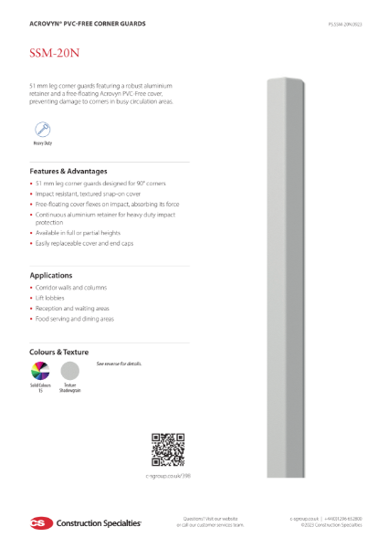 CS Acrovyn PVC-Free SSM-20N Corner Guard_Product Sheet (09.23)