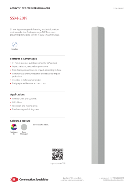 Product Sheet - CS Acrovyn PVC-Free SSM-20N Corner Guard