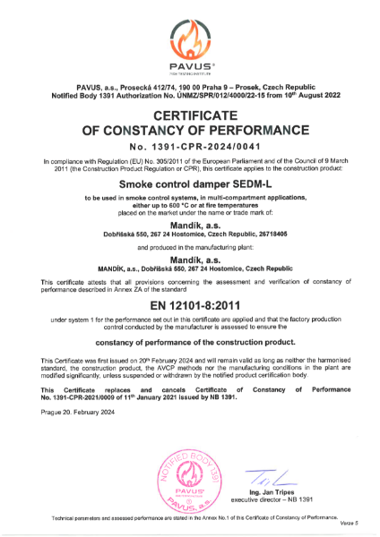 Certificate of constancy of performance