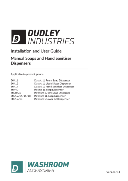 DI Installation Guide Manual Soaps & Hand Sanitisers