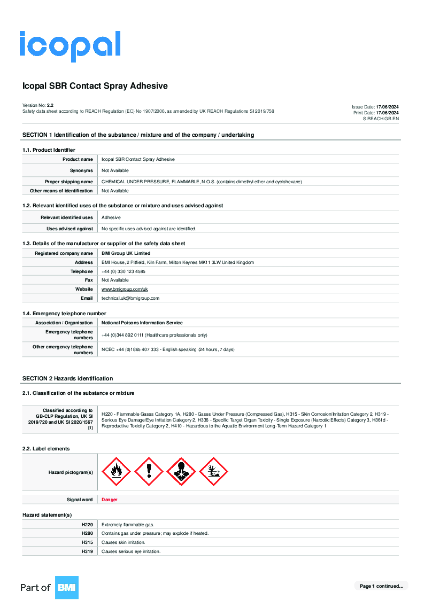 MSDS Icopal SBR Contact Spray Adhesive