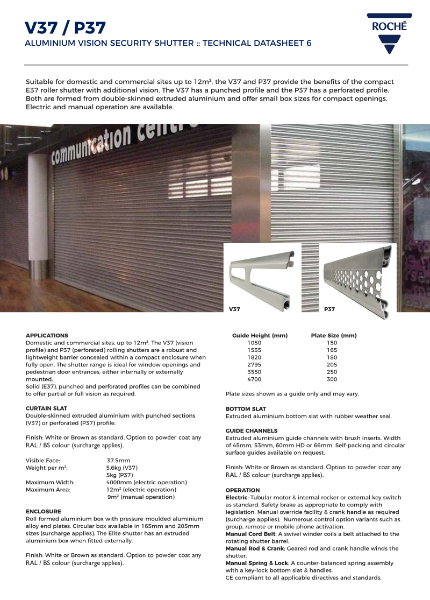 V37 / P37 Security Shutter Datasheet