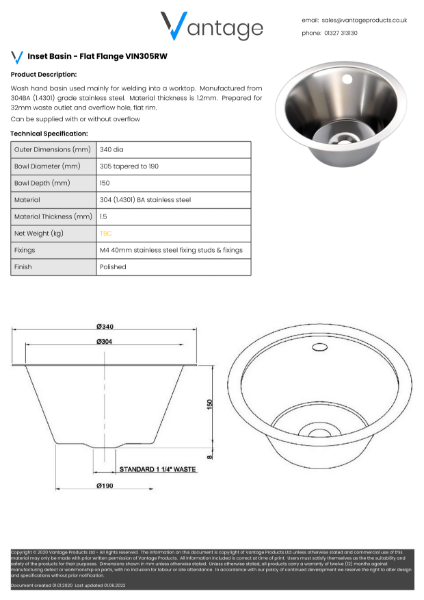 Product Data Sheet - VIN305RW