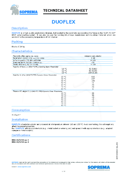 Duoflex - Single Pour Hot Melt Inverted Roof System - Product Data Sheet