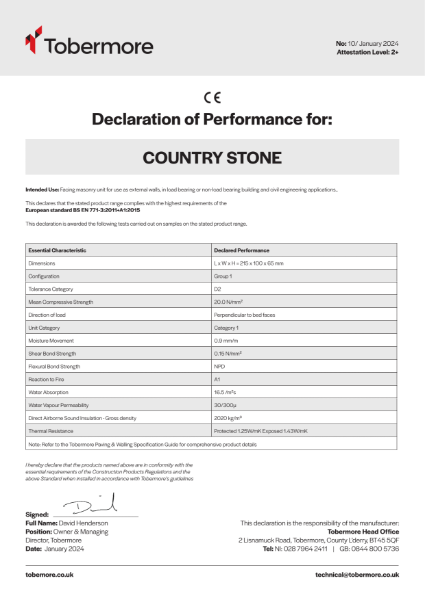 Country Stone Tobermore CE Declaration of performance January 2024