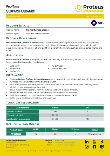 Product Data Sheet - Pro-Tool Surface Cleaner