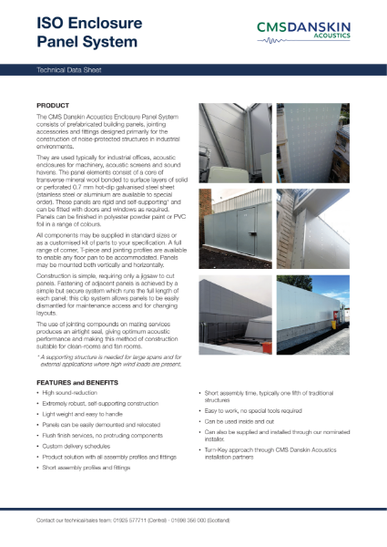 ISO Acoustic Enclosure Panels - Product Data Sheet