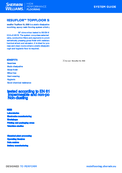 Resin Flooring System Resuflor™ Topcoat SL ESD System Guide