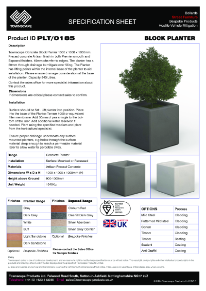 Townscape 1000x1000x1000 Concrete Planter PLT0185