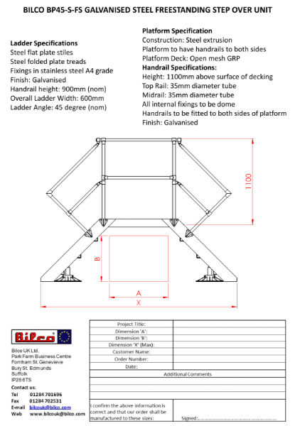 SPECIFICATION - ALUMINIUM FREE STANDING Step Over Ladders