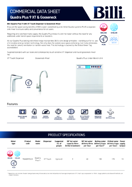 Quadra Plus 9 XT & Gooseneck Datasheet