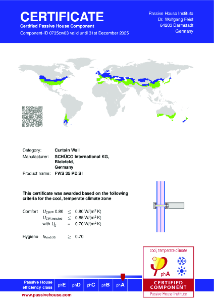 Passive House Institute Certificate - Curtain Wall