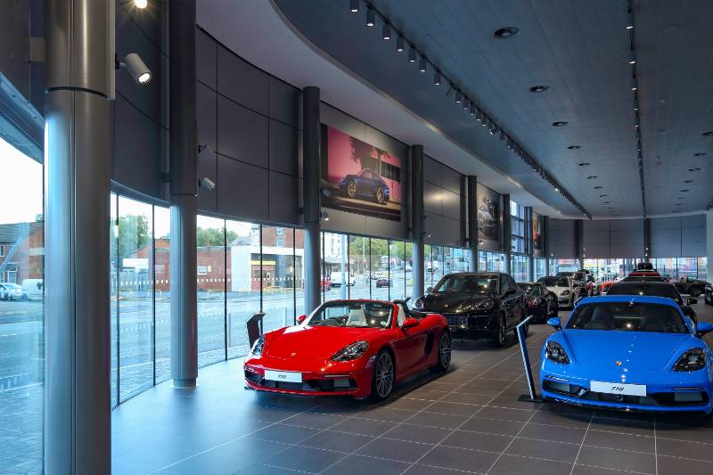 High performance metal column casings at Porsche Centre Preston